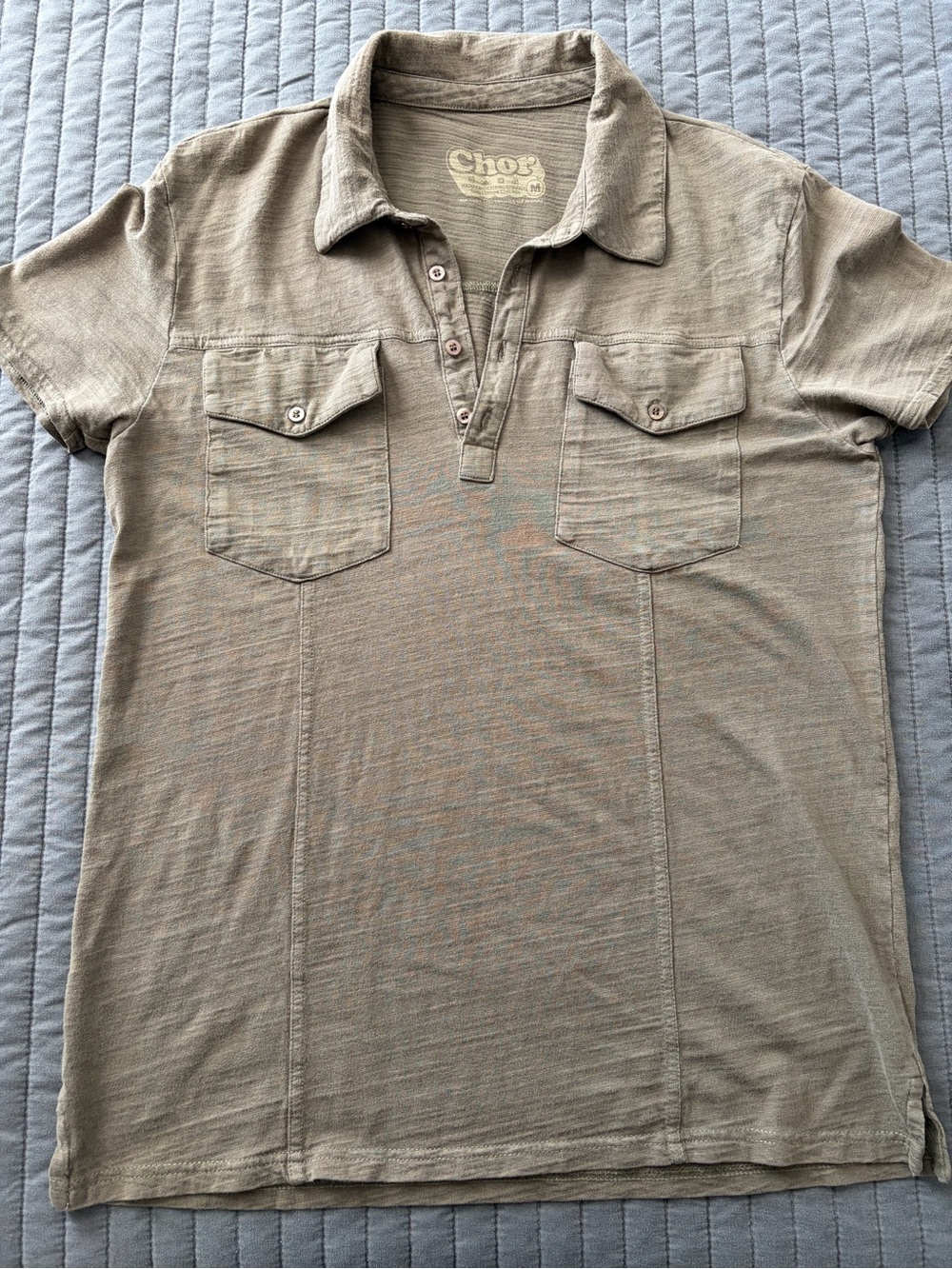 Chor Men's Short Sleeve Polo Olive Khaki Two Pocket Cotton Sz M